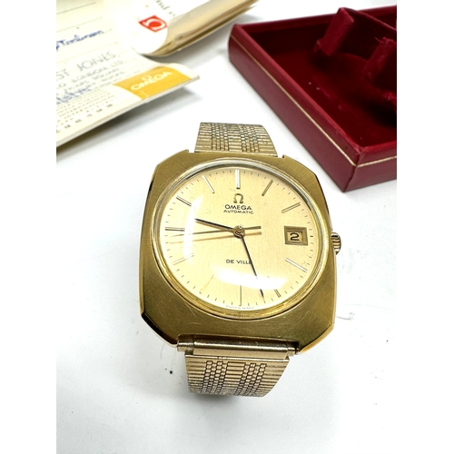 453 - Omega de ville gents vintage gold plated wristwatch automatic the watch is ticking complete with box... 