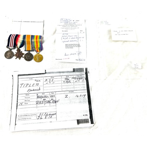 447 - Selection of WW1 medals includes Tipler f m2-099327 pte/cpl asc 1914-15 star trio and a For bravery ... 