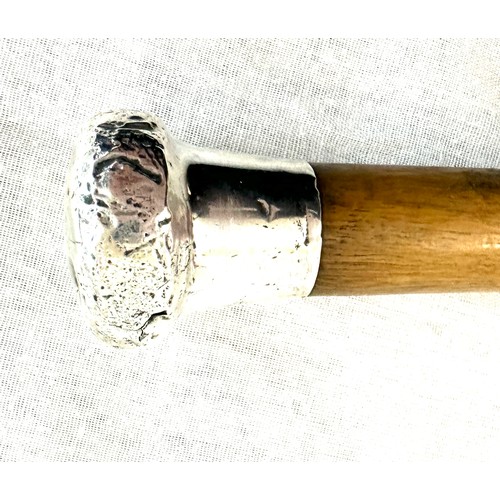 449 - Vintage military walking stick with silver top, hallmarked 93cm long