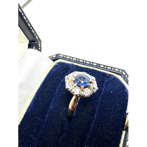 156 - Fine white & yellow gold sapphire & old cut diamond ring 3.4g