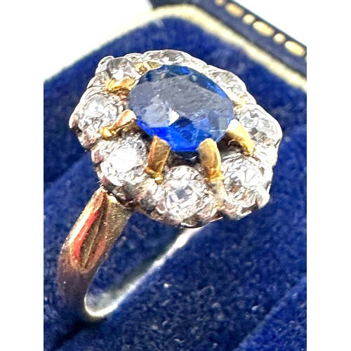 156 - Fine white & yellow gold sapphire & old cut diamond ring 3.4g