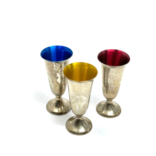 23 - 3 Gorham silver & enamel liqueur shot glass each measure approx height 7cm