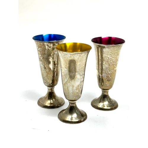 23 - 3 Gorham silver & enamel liqueur shot glass each measure approx height 7cm