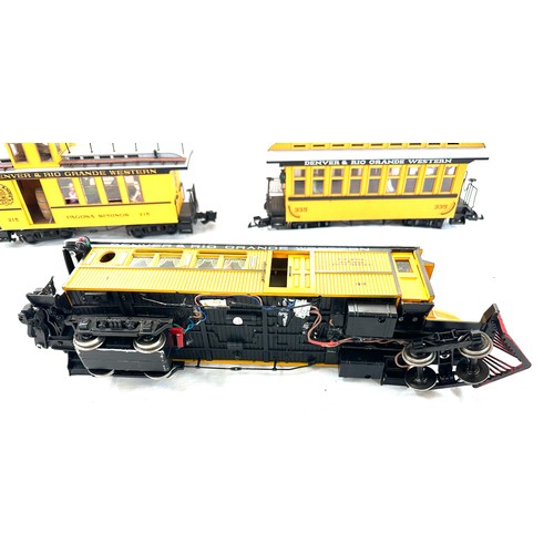 19 - LGB G Scale 3 Rio Grande tram car set, wagon, 2 coaches