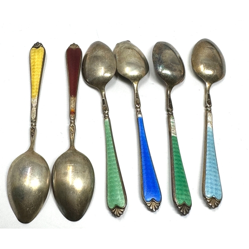 28 - 6 silver & enamel tea spoons wear to enamel