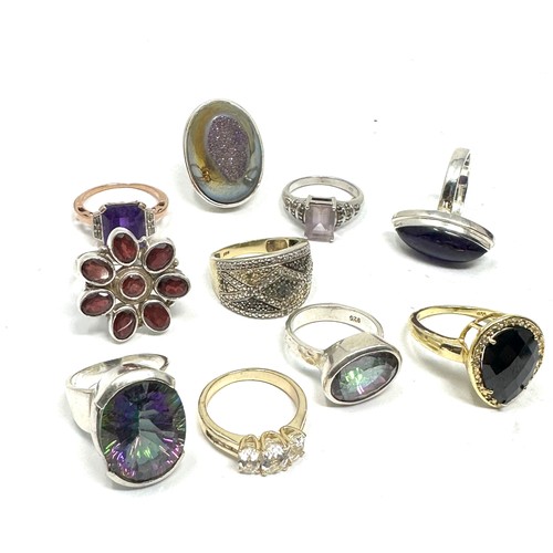 326 - 10 x .925 gemstone set rings including tggc (79g)