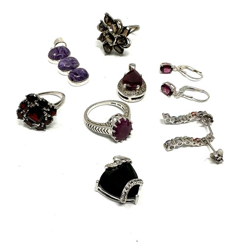 306 - 8 x .925 gemstone set jewellery including tggc (38g)