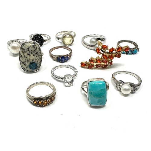 304 - 12 x .925 gemstone rings including tggc (50g)