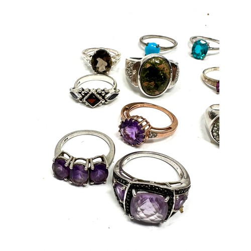 368 - 12 x .925 gemstone set rings including tggc (55g)