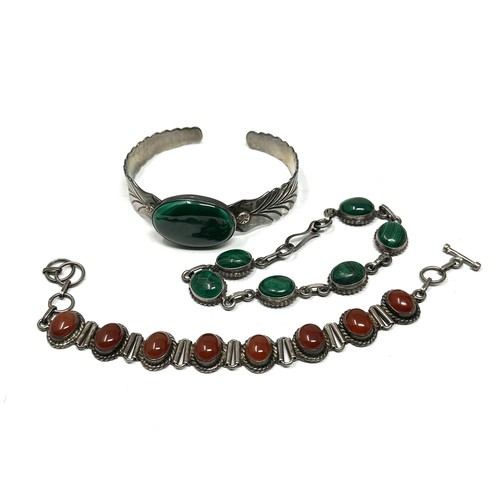 354 - 3 x .925 gemstone bracelets including malachite (76g)