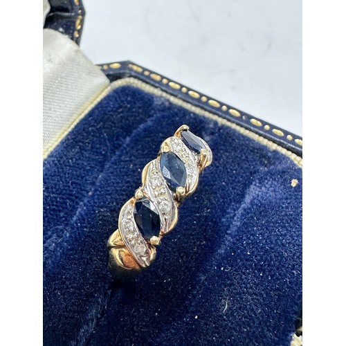 220 - 9ct gold diamond & sapphire dress ring (1.8g)