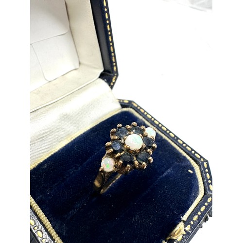 221 - 9ct gold sapphire & opal halo ring (3g)