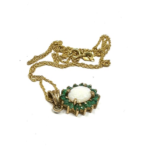 226 - 9ct gold emerald & opal cluster pendant necklace (2.2g)