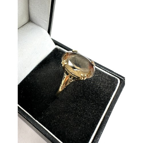 203 - 9ct gold vintage smokey quartz solitaire cocktail ring (2.3g)