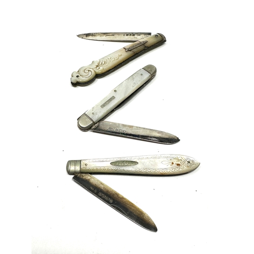 15 - 3 antique silver fruit knives 1 in need of restoration