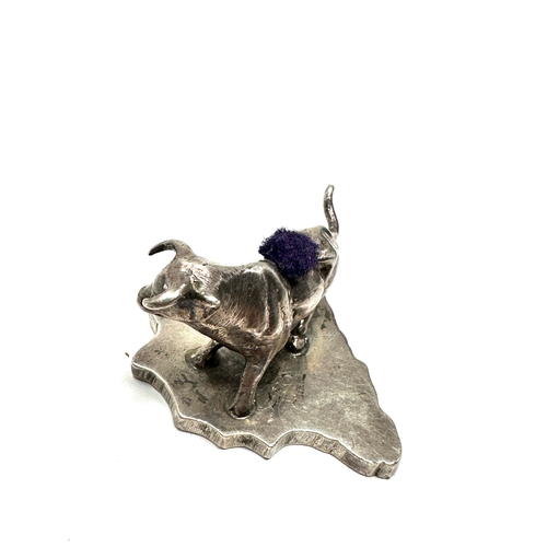 49 - silver miniature bull pin cushion