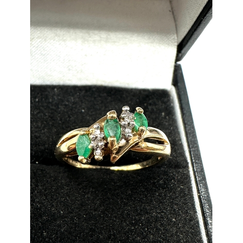 66 - 9ct gold emerald & diamond ring