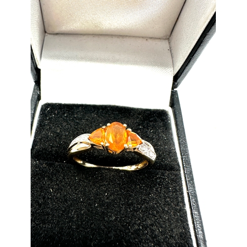 70 - 9ct gold fire opal & diamond ring