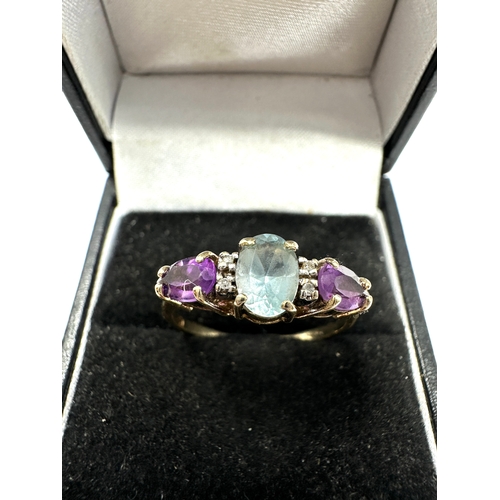 76 - 9ct gold topaz amethyst & diamond ring