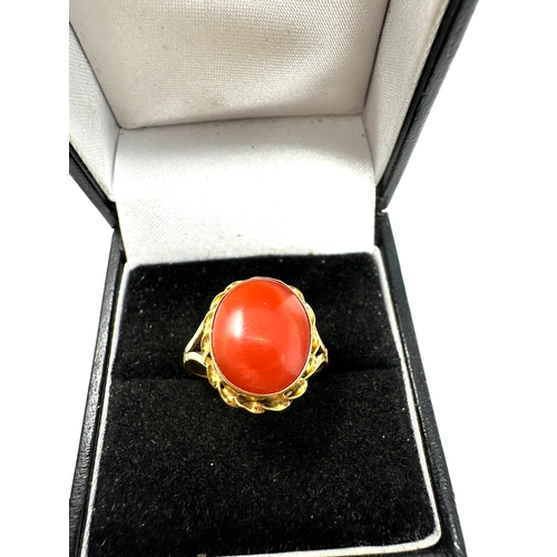 79 - 18ct gold coral ring coral measures approx 13mm by 10mm