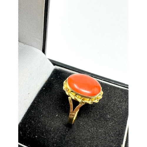 79 - 18ct gold coral ring coral measures approx 13mm by 10mm