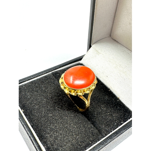 79 - 18ct gold coral ring coral measures approx 13mm by 10mm