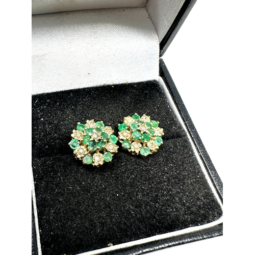 81 - 9ct gold emerald & diamond earrings