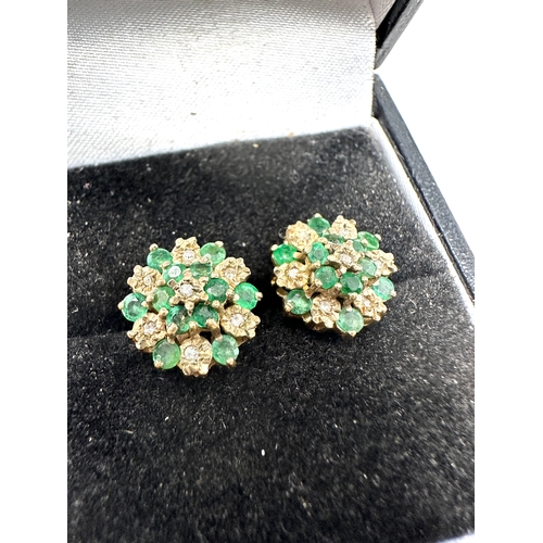 81 - 9ct gold emerald & diamond earrings