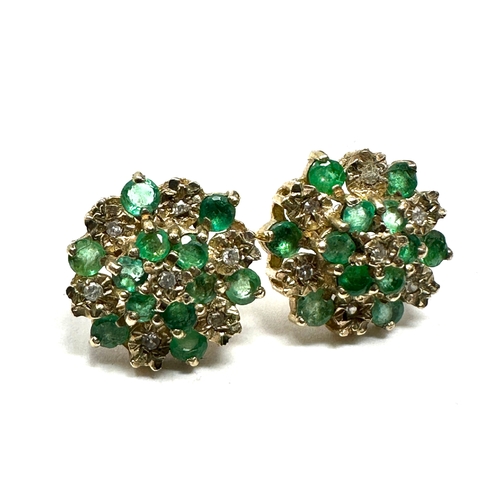 81 - 9ct gold emerald & diamond earrings