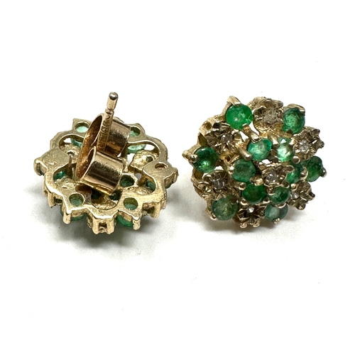 81 - 9ct gold emerald & diamond earrings