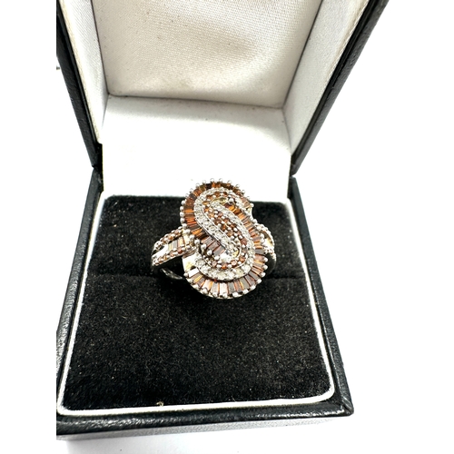 82 - 9ct white gold diamond ring set with champagne diamonds snake design ring