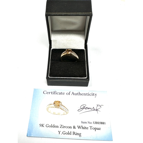 87 - Certificated 9ct gold Golden Zircon & white topaz ring C.O.A