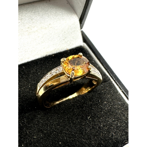 87 - Certificated 9ct gold Golden Zircon & white topaz ring C.O.A