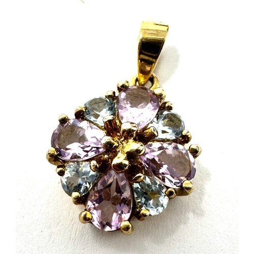 96 - Certificated 9ct gold Amethyst & sky blue Topaz pendant  C.O.A