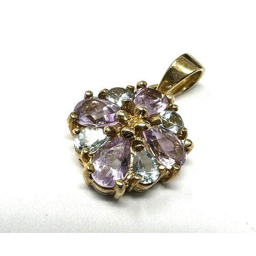 96 - Certificated 9ct gold Amethyst & sky blue Topaz pendant  C.O.A