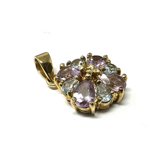 96 - Certificated 9ct gold Amethyst & sky blue Topaz pendant  C.O.A