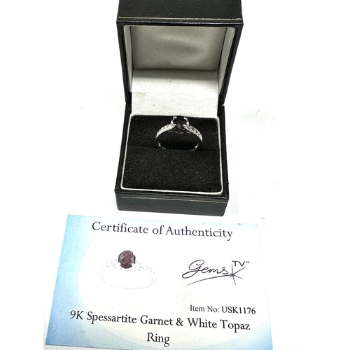 97 - Certificated 9ct gold Spessartite Garnet & white Topaz ring C.O.A