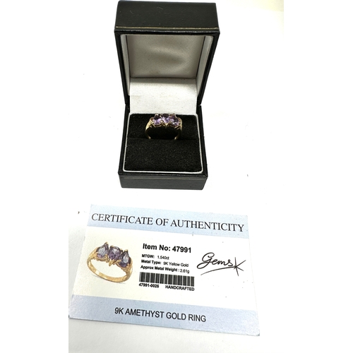 98 - Certificated 9ct gold Amethyst gold ring C.O.A