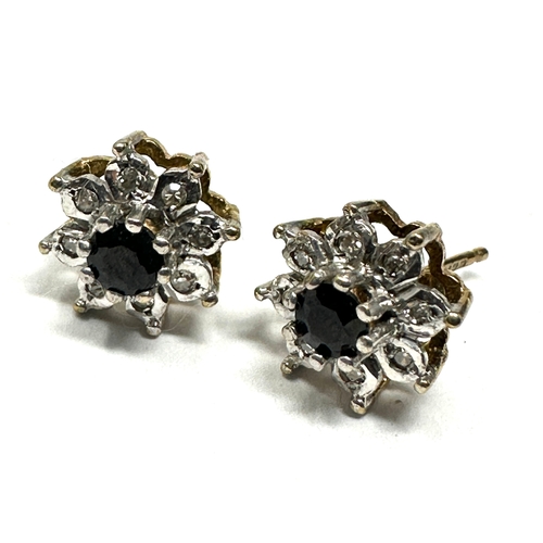 145 - 9ct gold sapphire & diamond earrings