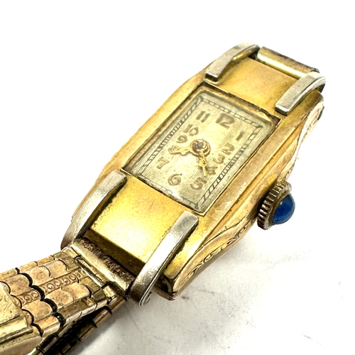 406 - 2 art deco ladies wristwatch gold plated 1 with enamel bezel