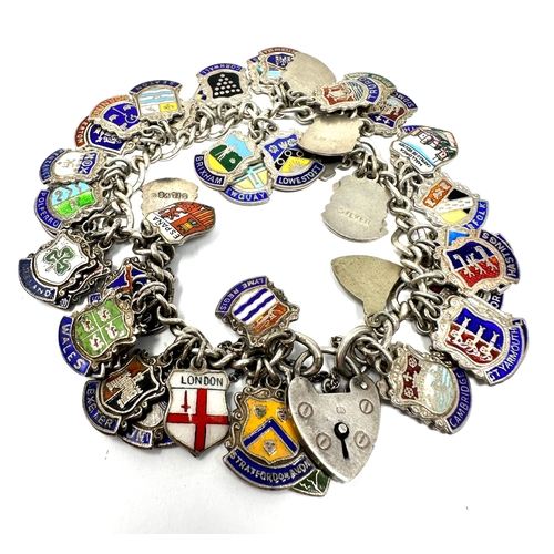 301 - Vintage silver enamel town / city flag charm bracelet weight approx 80g