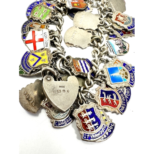 301 - Vintage silver enamel town / city flag charm bracelet weight approx 80g