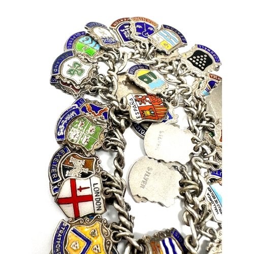 301 - Vintage silver enamel town / city flag charm bracelet weight approx 80g