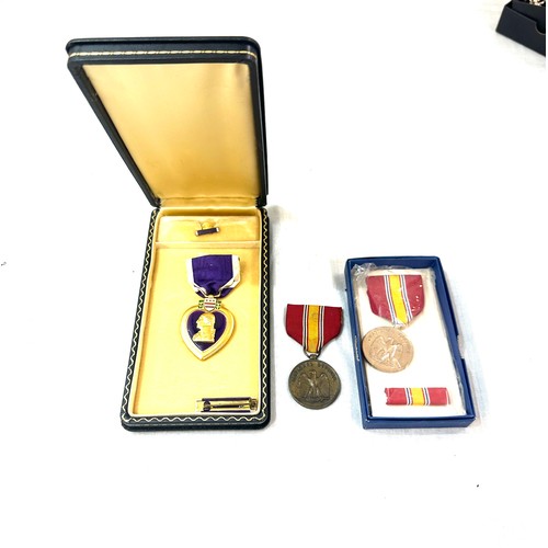 442 - WW2 era purple heart medal together with national defence  medals