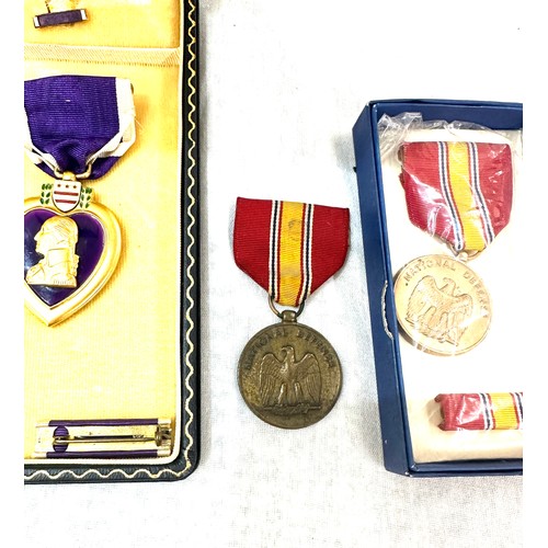 442 - WW2 era purple heart medal together with national defence  medals