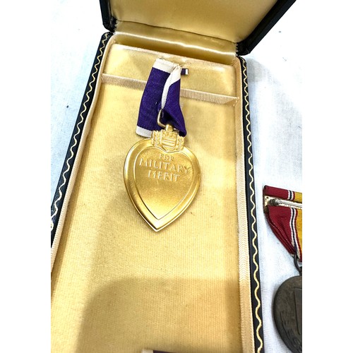 442 - WW2 era purple heart medal together with national defence  medals