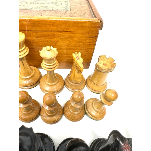 456 - Antique Staunton Chess set in original wooden box label on box reads the staunton chessmen jaques & ... 