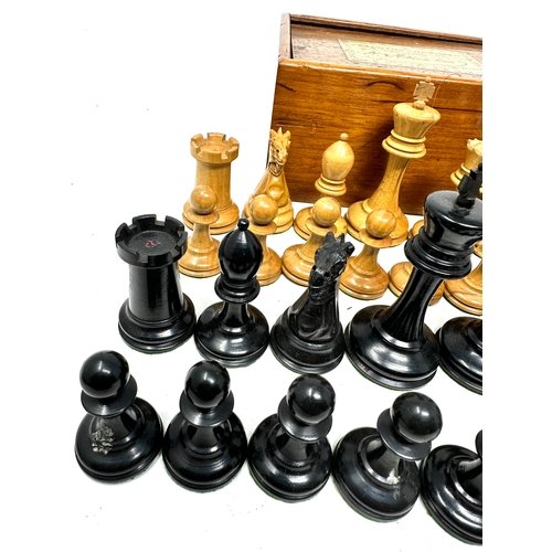 456 - Antique Staunton Chess set in original wooden box label on box reads the staunton chessmen jaques & ... 