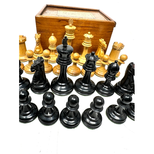 456 - Antique Staunton Chess set in original wooden box label on box reads the staunton chessmen jaques & ... 