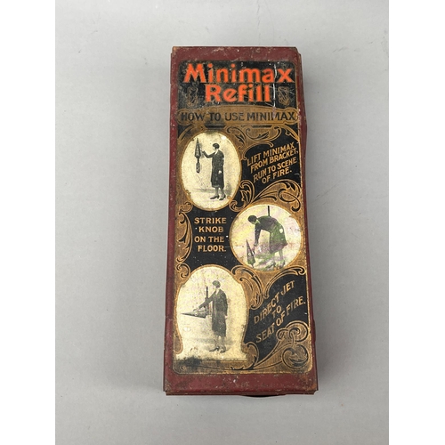 448 - Vintage advertising Tin Minimax refill Fire extinguisher interest  measures approx 27cm by 10cm